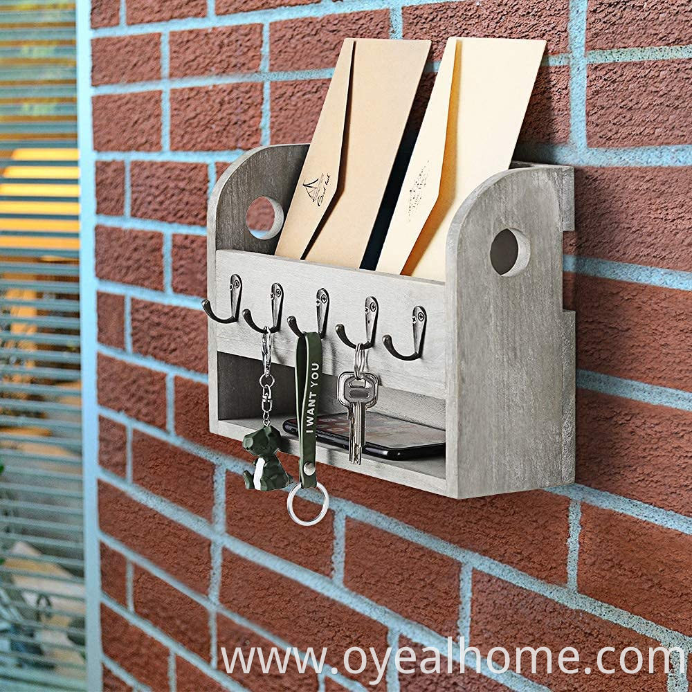Wooden Wall Mounted Key And Mail Holder